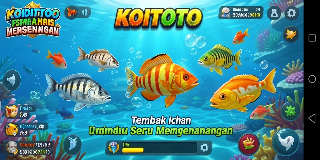 Tampilan screenshot KOITOTO menampilkan aksi seru tembak ikan.